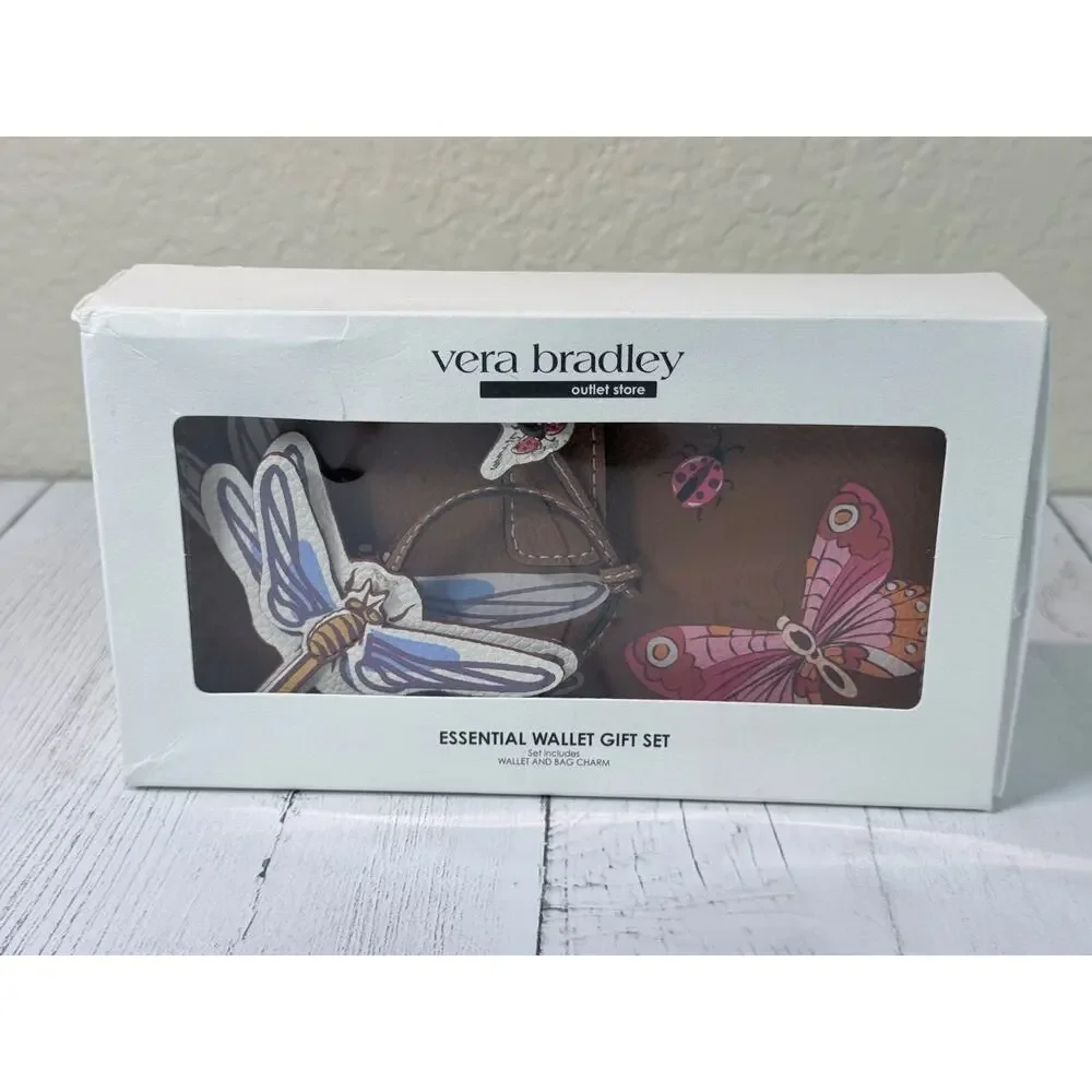 Vera Bradley NEW Wallet Dragonfly By Brown Purple Gift Set Purse Charm